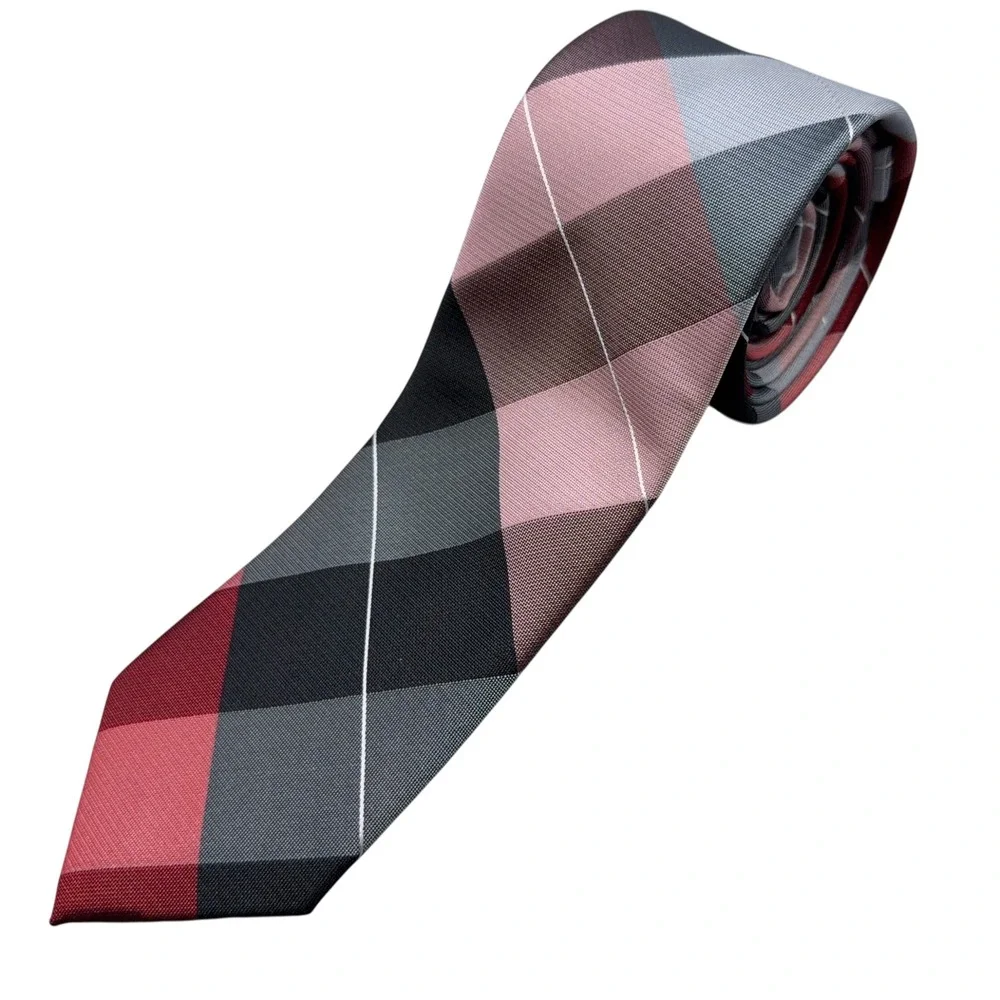 AXIST Mens Plaid Necktie‎ Red Gray Black Polyester Formal Fashion Accessory